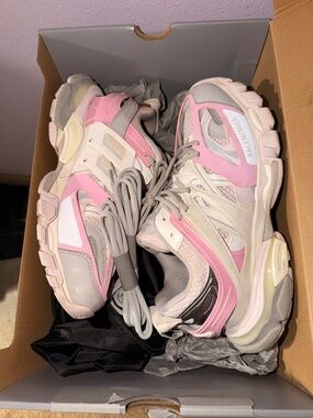 Balenciaga Grey, Pink & White Layered Chunky Sneakers